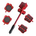 5pcs/Set Furniture Mover Tool Furniture Transport Lifter Heavy Stuffs Moving Tool 4 Wheeled Mover Roller+1 Wheel Bar Hand Tools