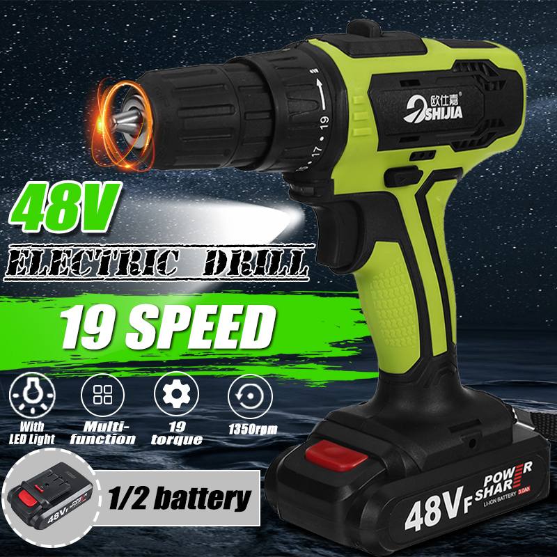 RU Stock 48V Dual Speed Cordless Drill Electric Screwdriver Mini Wireless Power Driver DC With 2Pcs Lithium-Ion Battery 3/8-Inch