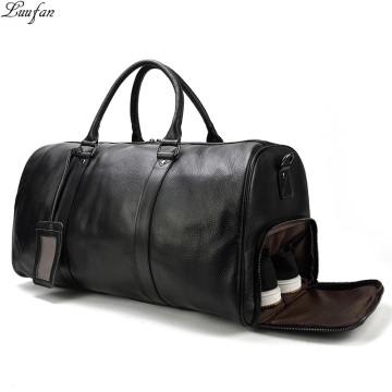 Big Vintage Men Travel Bag Genuine cow Leather black Travel Duffel Male Carry On Luggage Weekend Bag Man Large Shoulder Bag