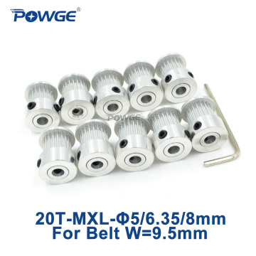POWGE 10pcs 20 Teeth MXL Synchronous pulley Bore 5/6.35/8mm for width 9.5mm MXL Timing Belt 20 MXL 037 BF Trapezoid 20Teeth 20T