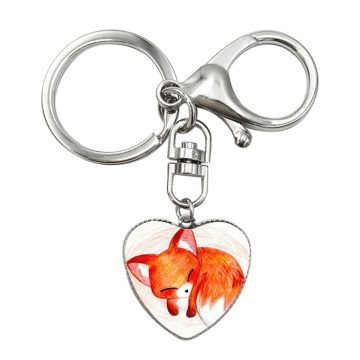 Cute Animal Glass Gems Keychain For Women Handbag Car Key Ring Cartoon Fox Heart Shape Pendant Key Chains Men Jewelry Gift