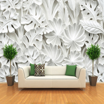 Modern Simple Abstract Art Wallpaper 3D Relief White Leaves Pattern Gypsum Mural Living Room TV Sofa Backdrop Wall 3D Home Decor