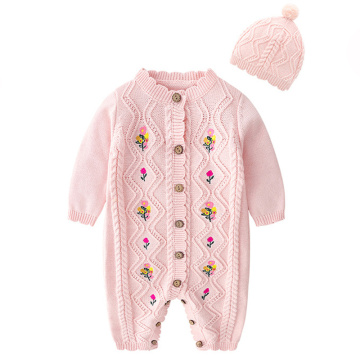Baby Rompers Knitted Autumn Newborn Jumpsuits Embroidery Flowers Cartoon Girls Clothes Winter Toddler Sweater Children Overall