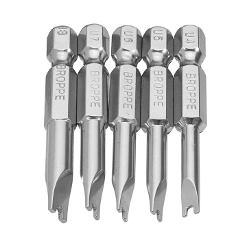 Broppe 5pcs 1/4 Inch Hex Magnetic U Shaped Screwdriver Bits Tools 50mm Length U4 U5 U6 U7 U8 Hand Tool Set S2 U-shaped