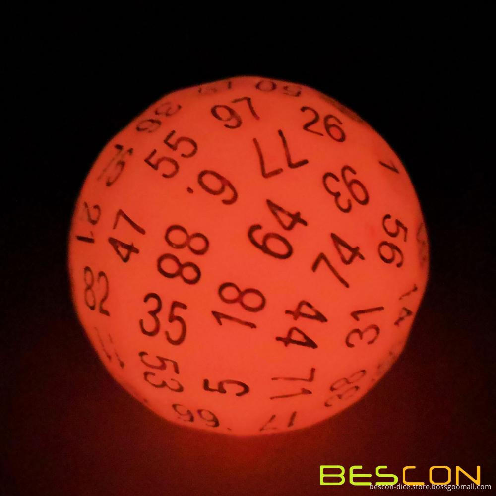 Bescon Glowing Polyhedral 100 Sides Dice , Luminous Glow in the Dark D100 Dice