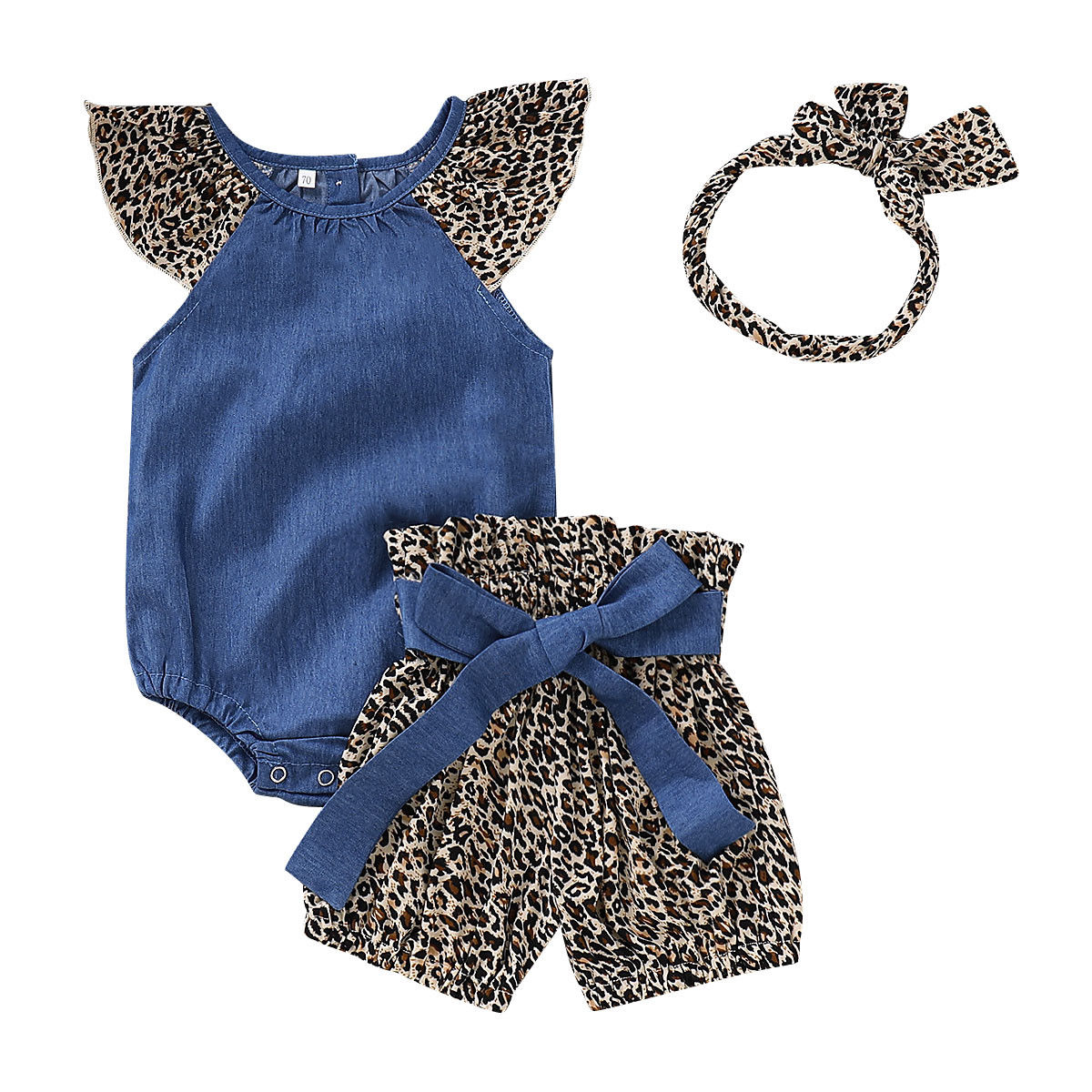 2019 Brand New Newborn Toddler Kids Baby Girls Leopard Denim Clothes Set Cotton Romper Tops+Pants Shorts+Headband Outfits Sets