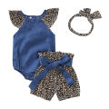 2019 Brand New Newborn Toddler Kids Baby Girls Leopard Denim Clothes Set Cotton Romper Tops+Pants Shorts+Headband Outfits Sets