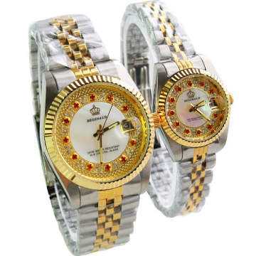 HK Luxury Brand Fashion Rhinestone Man Woman Lovers quartz Calendar Clock Top Quality Stainless Gold steel Dress Wrist watches