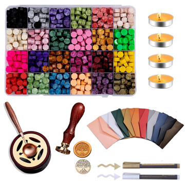 24 Colors Grils DIY Macaron Octagon Wax Seal Box Set Sealing Beads For Envelope Wedding Packaging Gifts Wine Sealing Cards