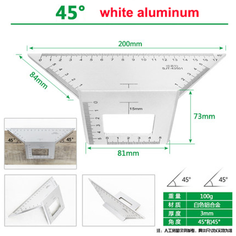 Aluminum alloy stainless steel multi-function T-shaped combination square 90 degree woodworking right angle 45 degree marking