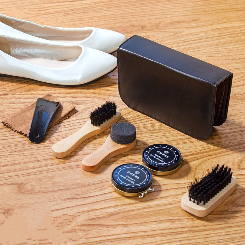 7pcs/set Men Women Wood Suede Sole Shoe Cleaner set cleaning brush shoe polish Leather Surface Brush Kit For Travel On Business
