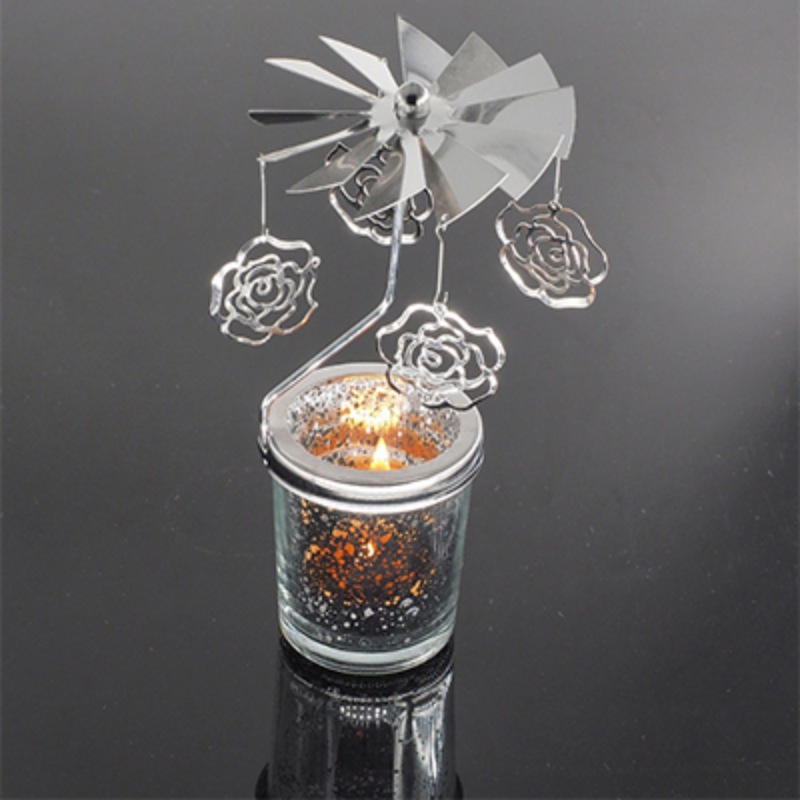 1pc Rotary Spinning Tealight Candle Romantic Metal Tea Light Holder Carousel Christmas Gift Home Decoration
