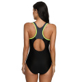 Attraco Women Sports Swimwear Sport Swimsuit One-Piece Colorblock Swimwear Open Back Beach Wear Bathing Suits patch work fitness