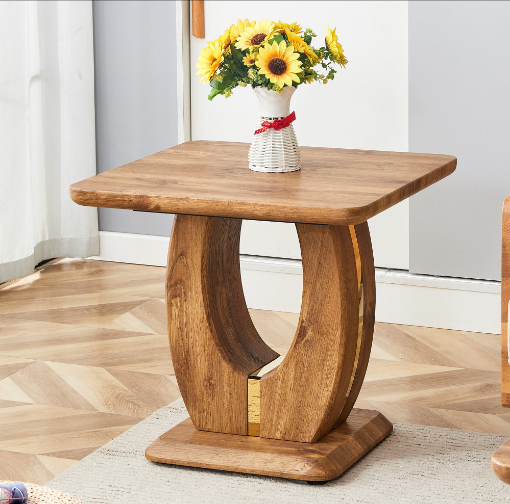 Wood panel coffee table for hotel living room