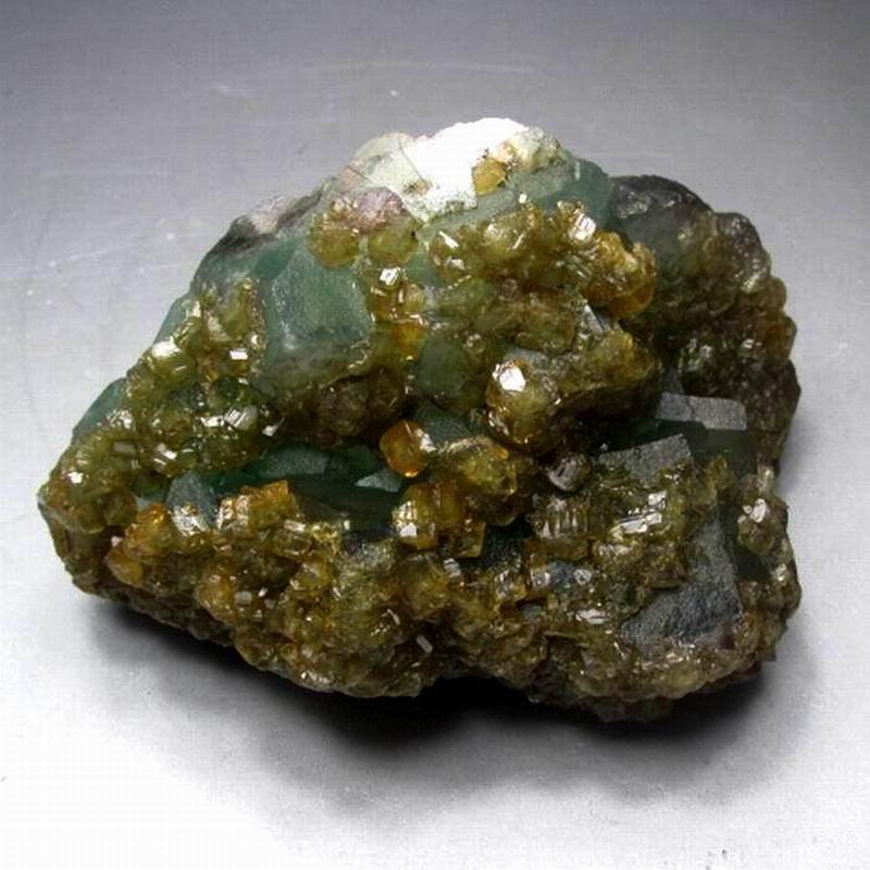 945g Golden Baryte/Barite on Green Fluorite - crystals and stones healing Mineral specimen Home Decor feng shui decoration