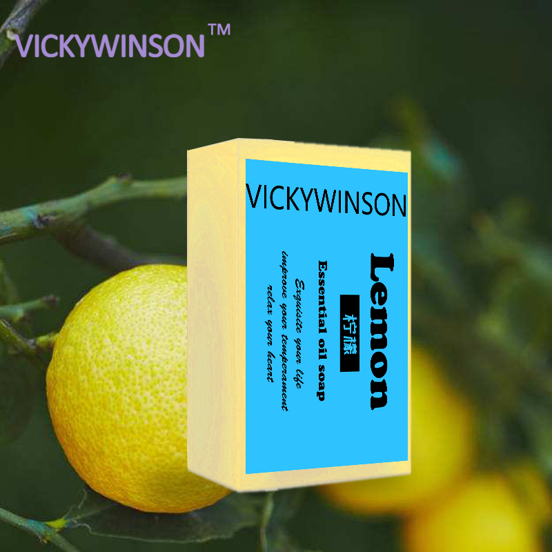 VICKYWINSON 100% natural lemon Oil Handmade Soap skin cleansing wash Hair Acne Treatment Remove Whelk Shrink Pore 50