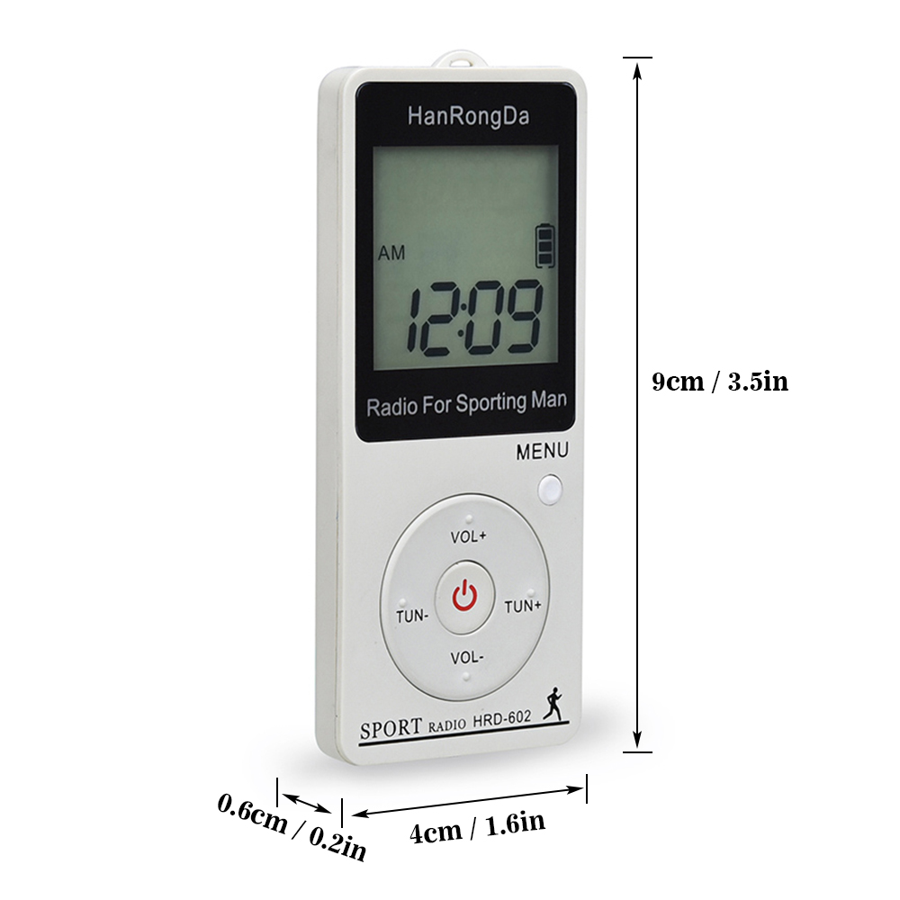 HanRongDa HRD-602 Portable Radio Receiver FM/AM Radio LCD Display Lock Button Pocket Radio with Earphone Sports Pedometer