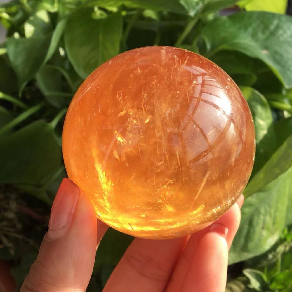 50-55MM Natural Citrine Calcite Quartz Crystal Sphere Ball Healing Gemston