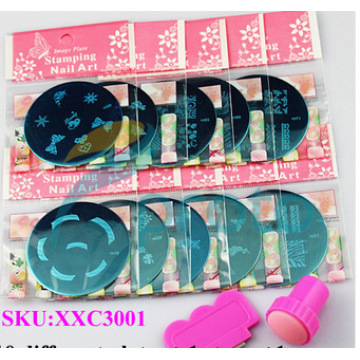 Nail Art Templates Set 10 Plates Manicure Flower Style Stainless Nail Art Stamping + DIY Stamper + 1 Scraper Beauty