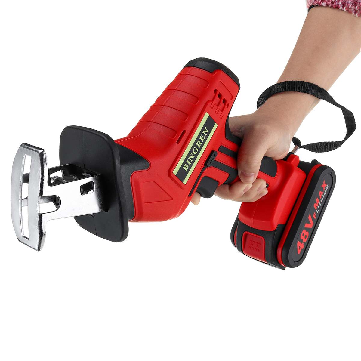 Rechargeable 48V Cordless Reciprocating Saw Electric Saw with 1/2 Li-ion Battery Blade Power Tool Metal Wood Cutting Tool