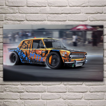 lada tuning sport car drift racing car living room decoration home art decor wood frame fabric poster KH759