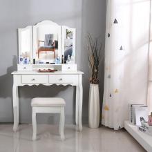 Europe Style Bedroom Woman Makeup Dressers Board White Color Dressing Table Stool 3Pcs Mirror Dresser With Drawer Chairs Set HWC