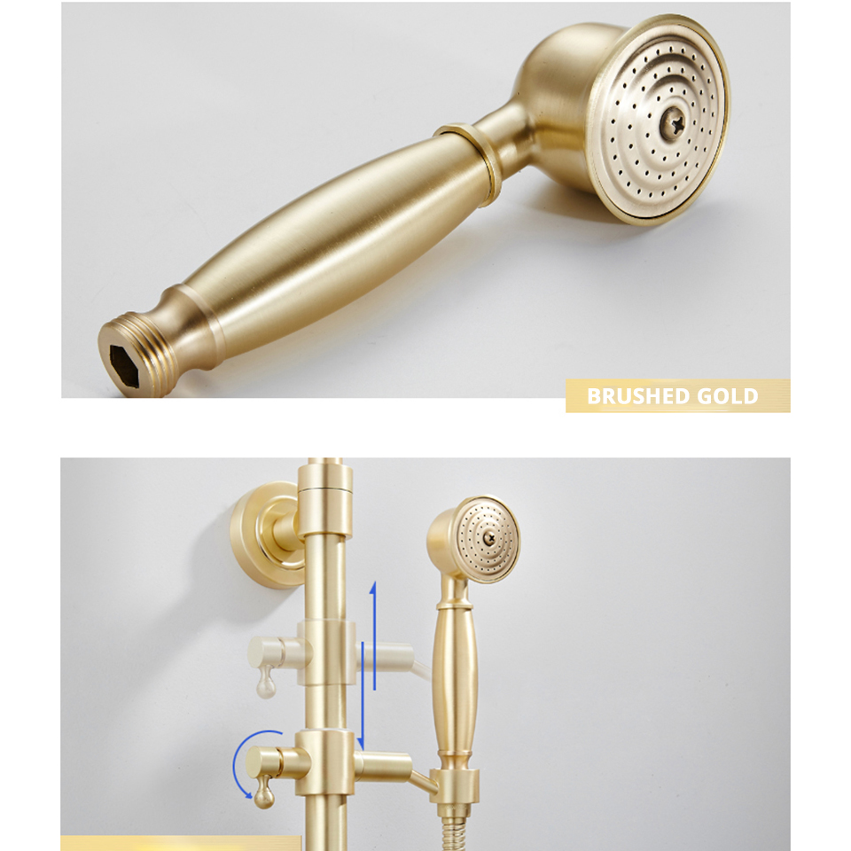 Onyzpily Brushed Gold Bathroom Shower Faucet Rain Shower Bathtub Mixer Tap With Hand Shower Bath Shower Water Mixer shower taps
