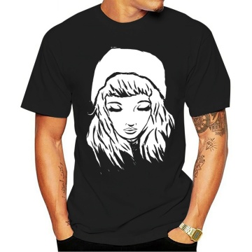 2021 O-neck T-shirt Tumblr ilustração beanie chapéu olhos fechados graffiti arte de rua preto homem engraçado harajuku
