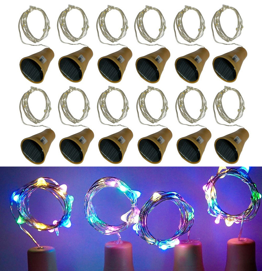1/6/10Pcs Copper Wire LED Garland Solar Powered Cork Wine Bottle Lights Christmas LED String Light Party Wedding Decoration Lamp