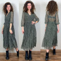 Aachoae Dot Print A Line Chiffon Midi Dress Women Bohemian V Neck Chic Dresses Elastic Waist Long Sleeve Casual Dress Vestidos