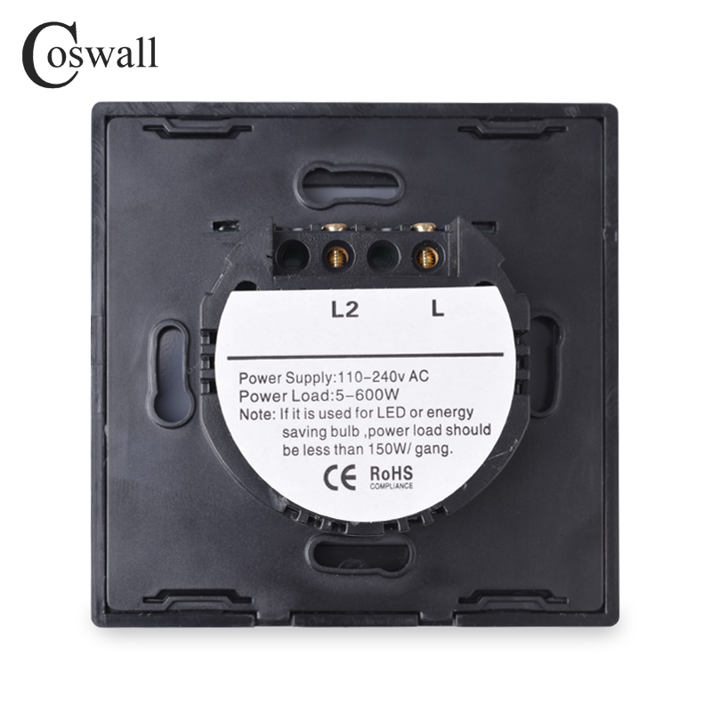 Coswall 1/2/3 Gang 1 Way On / Off Touch Sensor Wall Light Switch EU/Russia/Spain/UK Standard Crystal Glass Panel AC 110-240V