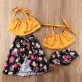 2018 Brand New Cute Toddler Infant Child Baby Kids Girls Sisters Strap Crop Tops Floral Skirt 2Pcs Sister Matching Outfits Sets