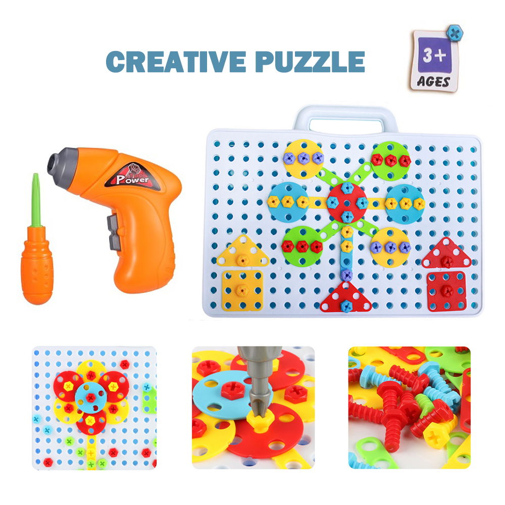 Children Toys Drill Puzzle Educational Toys DIY Screw Group Toys Kids Tool Kit Plastic Boy Jigsaw Mosaic Design Kid Building Toy