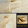 QINGYU ELEVEN Square Towel Rings Luxury Gold Polished Stainless Steel Wall-Mounted Towel Hooks Towel Rings for Bathroom