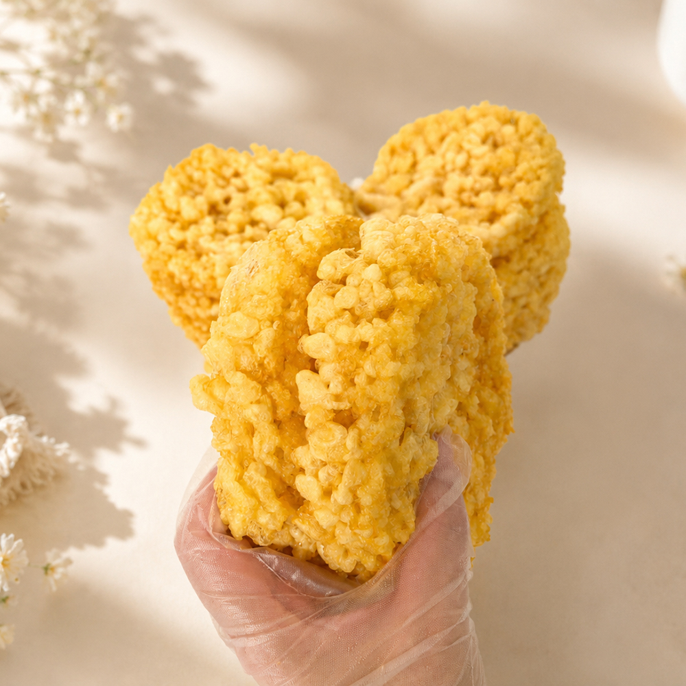 Grab two pieces of golden fried eggs in your hand