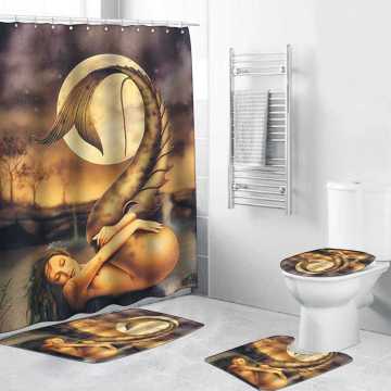 4 Pcs/set 3 Colors Mermaid Modern Bathroom Shower Curtain Toilet Cover Bath Mat Set 180X180CM Shower Curtain with 12 Hooks