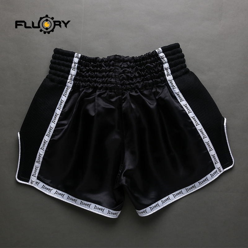 black new release muay thai shorts for all Fluory good quality boxing pants/trunks