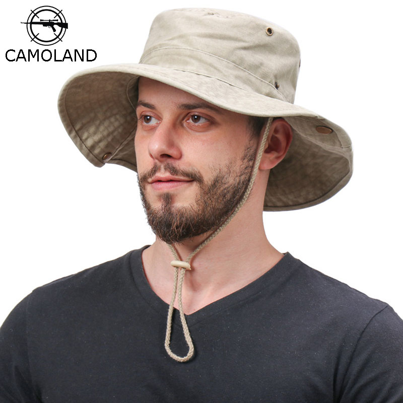 CAMOLAND 100% Cotton Bucket Hat Women Men Summer UV Protection Sun Hat Female Beach Caps Washed Outdoor Boonie Fishing Hats