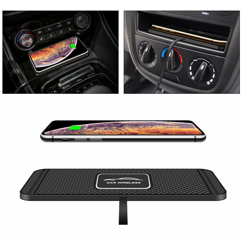 10W Fast Charging Qi Wireless Charger Dock Station Pad For iPhone Samsung 2in1 Non-slip Silicone Mat Car Dashboard Holder Stand