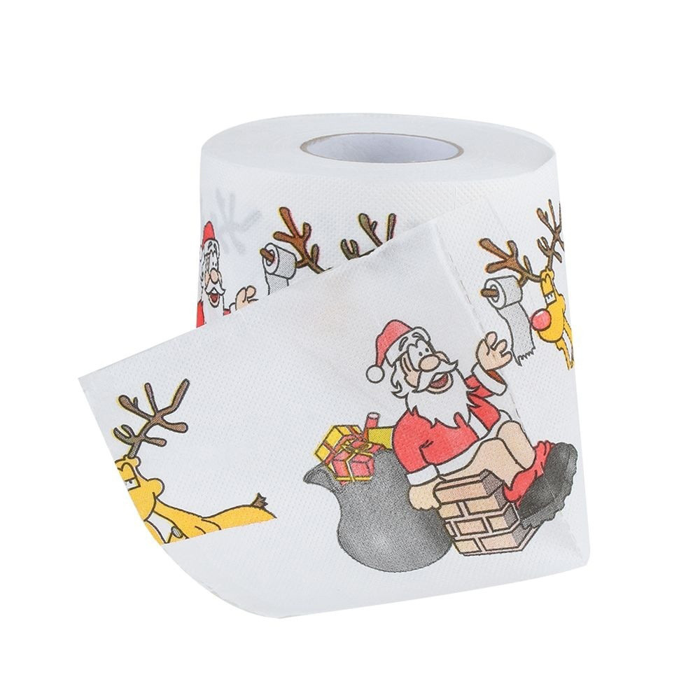 1Roll Santa Claus/Deer Merry Christmas Supplies Printed Toilet Paper Home Bath Living Room Toilet Paper Tissue Roll Xmas Dropshi