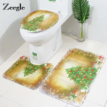 Zeegle Christmas Tree Carpet Bathroom 3Pcs Bath Mat Set Toilet Rug Absorbent Bathroom Floor Mats Bath Rugs Non-slip Shower Mats