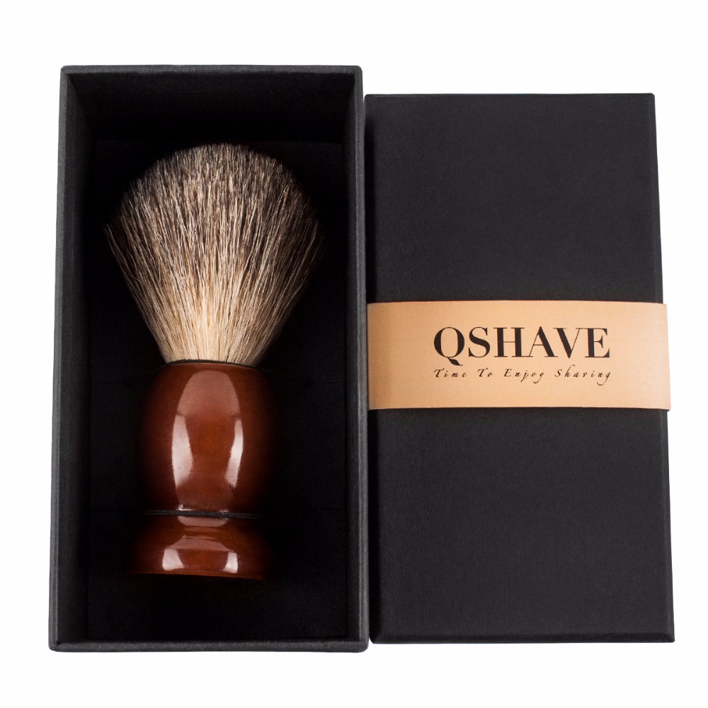 Qshave Man Pure Badger Hair Shaving Brush Wood 100% for Razor Double Edge Safety Straight Classic Safety Razor Brush