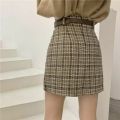 Korean Irregular Lady Skirt Female Autumn Sweet High Waist A-line Mini Skirt Vintage Casual Women Plaid Skirt Chic Sashes