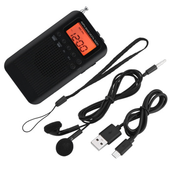 Mini LCD Digital FM/AM Radio Speaker Alarm Clock Time Display 3.5mm Headphone Jack Portable Radio