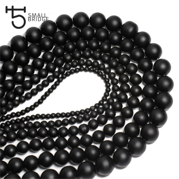 4 6 8 10 MM Polish Matte Stone Beads For Bracelet Making Diy Round Natural Dull Onyx Black stone Beads Strand O202