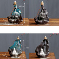 Handcrafted Ceramic Lotus Monk Backflow Incense Burner Incense Stick Holder Waterfall Censer Tea Pet Home Decor + 20pcs Cones