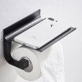 Punch-Free Bathroom Accessories Black Apace Aluminum Tissue Holder Wall-Mounted Toilet Paper Box Phone Rack
