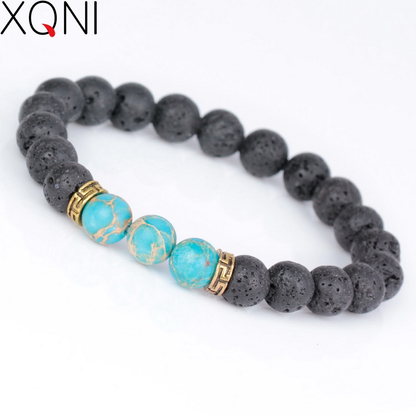 Fashion Design Rhinestone Reiki Prayer Stones Charm Bracelets For Men Women 7 Chakra Healing Balance Black Lava Beads Bracelets