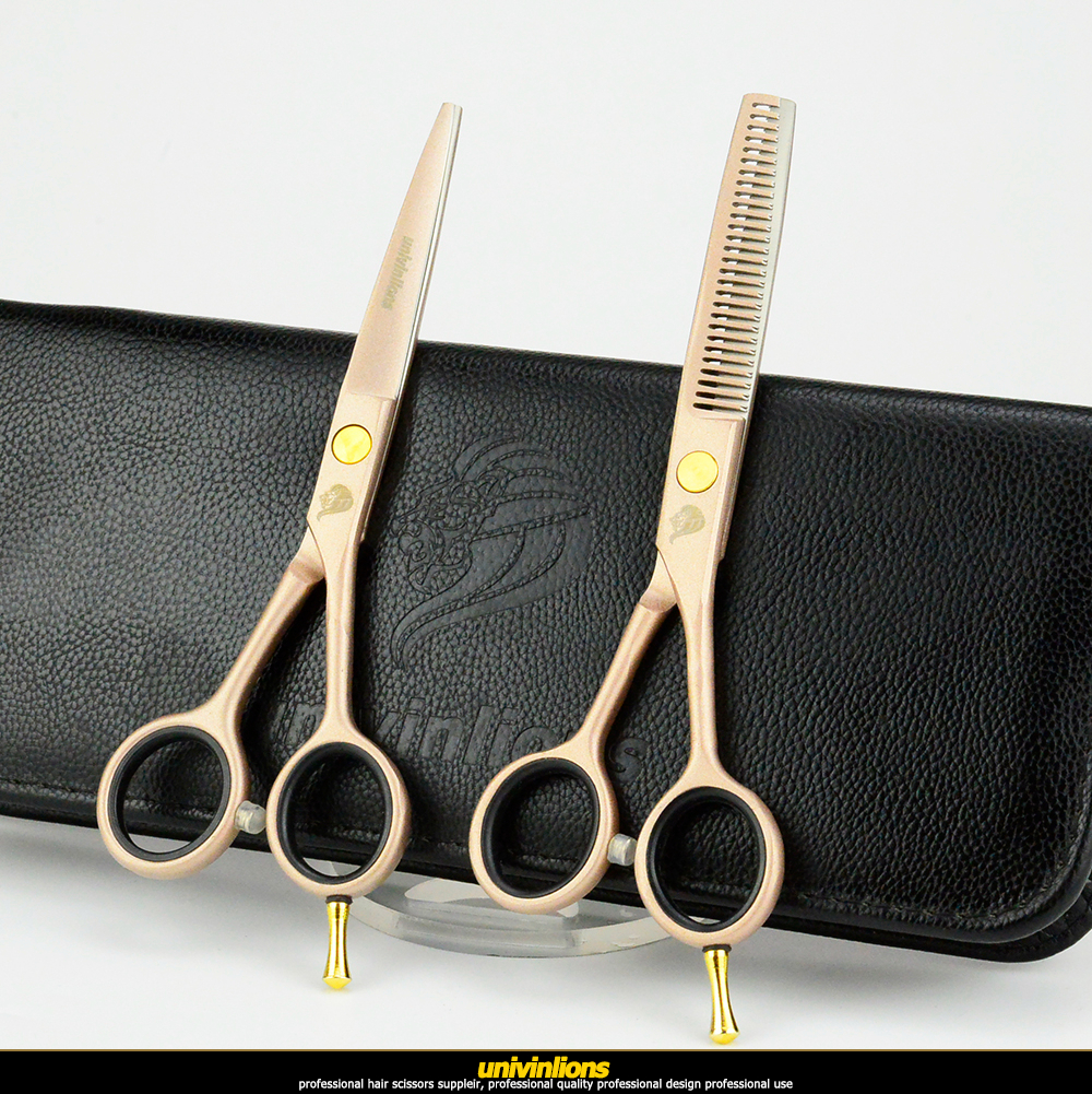 univinlions 5.5" rose golden hair scissors hairdressing japanese hair cutting shears professional barber razor scisssors pinking