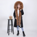 MMK2020 Real Fur Coat New Fashion Coat Fox Fur Collar Winter Women's Detachable Thicken Coat Long Style Overcome Coat